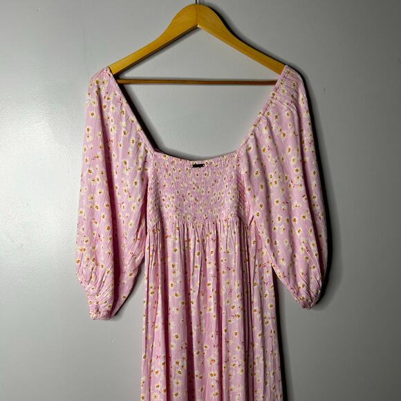 Billabong Floral Milkmaid Maxi Dress Women’s Medium Puff Sleeves Romantic Pink - Picture 8 of 10